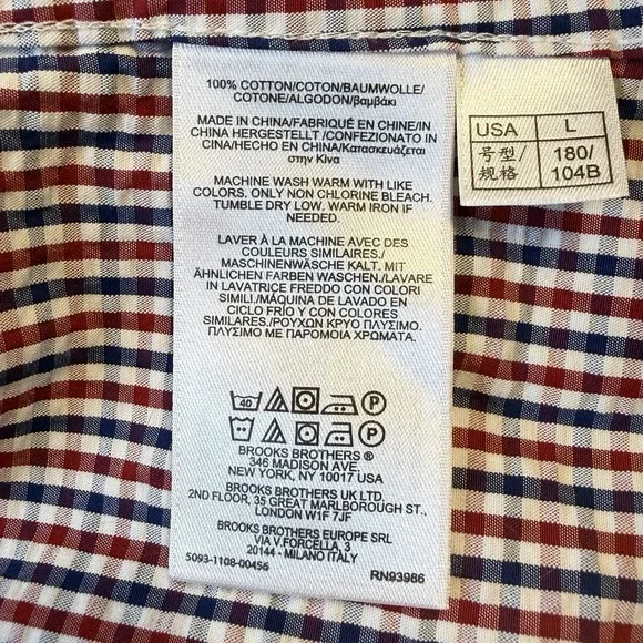 Brooks Brothers Seersucker Men's L Gingham Red Blue Check Short Sleeve Button Up - Picture 8 of 8
